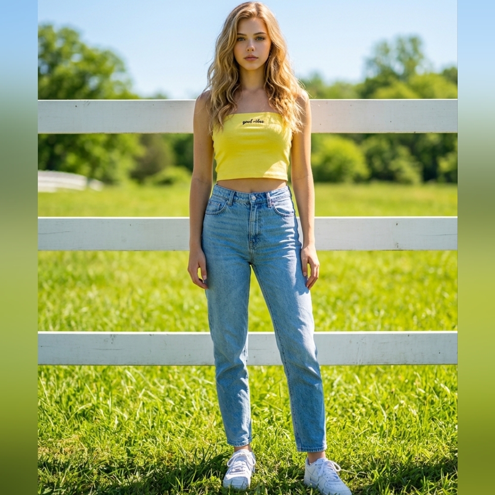 Vintage Allysse Ribbed Bright Yellow Tube Top Good Vibes Small Retro